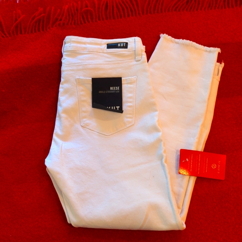 KUT Reese white ankle jeans